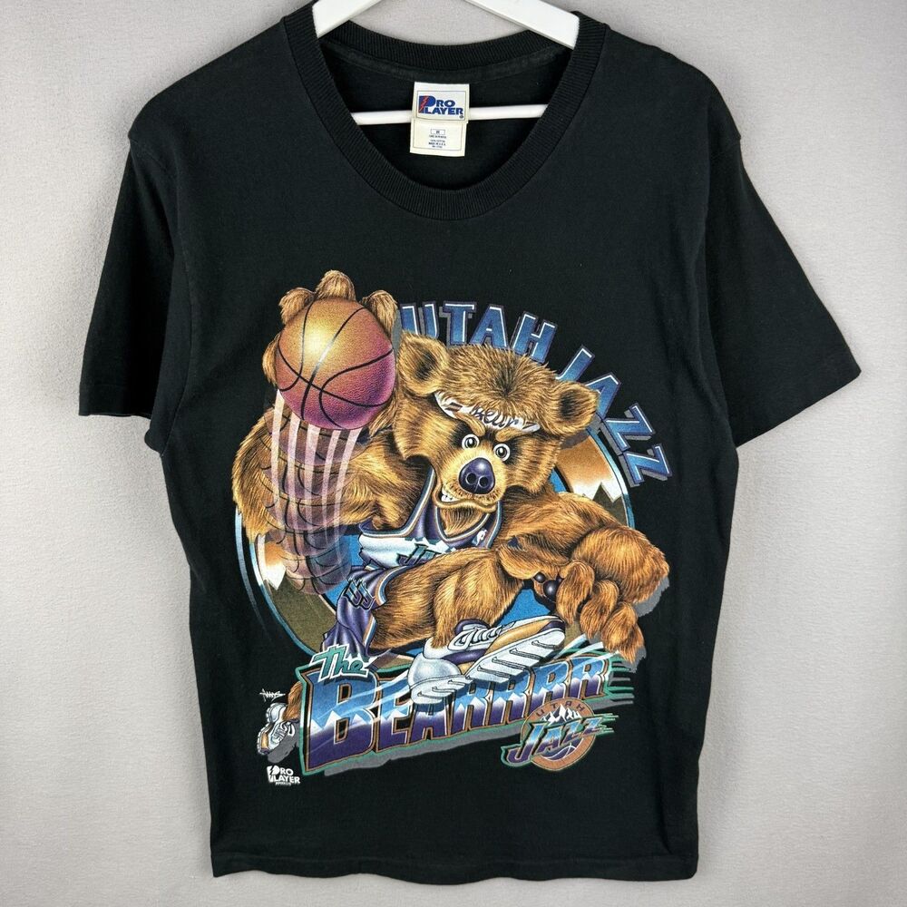 Vtg 90s Utah Jazz T-Shirt Mens Medium Mascot Bear Pro Player Single Stitch Tee